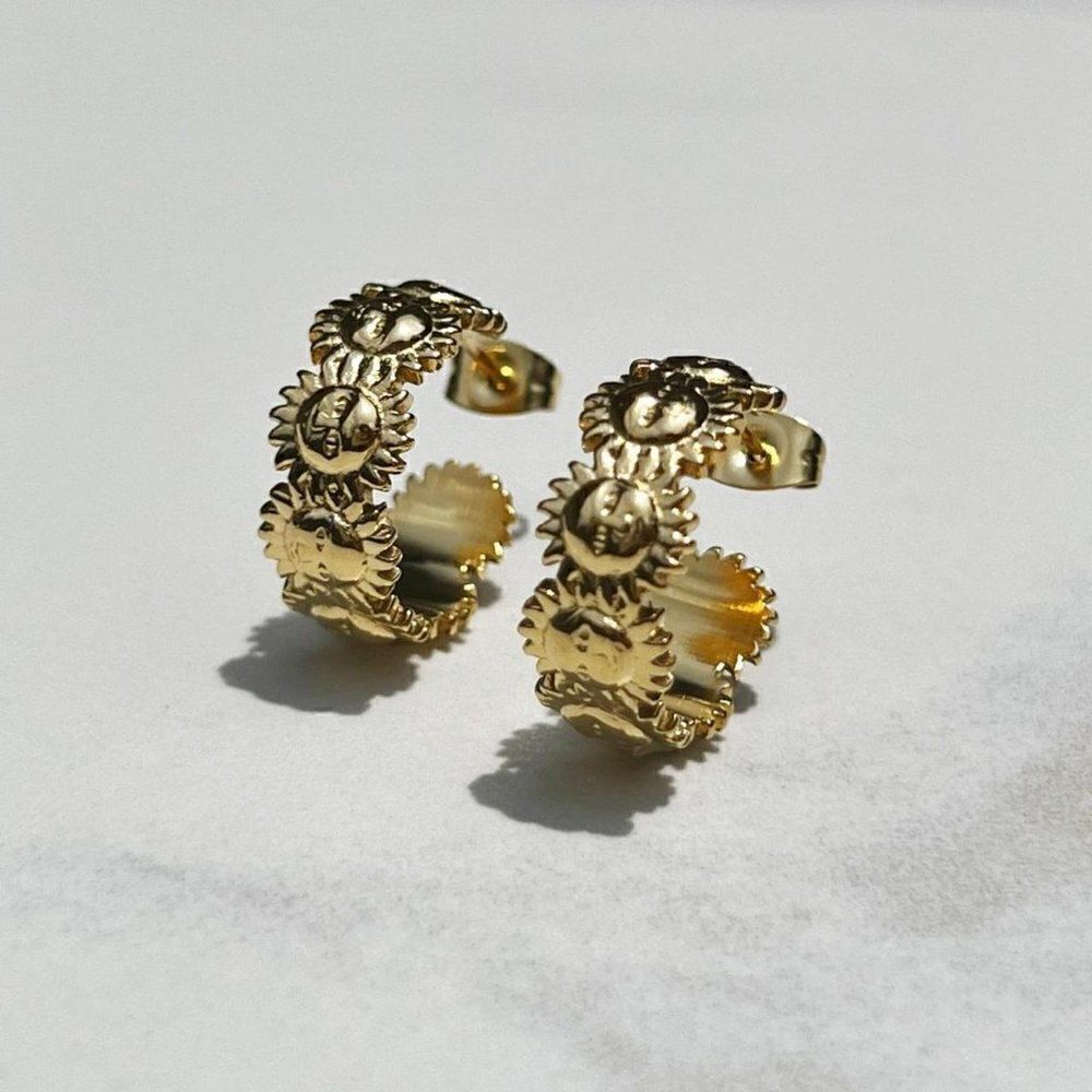 New! “Emy” Gold Sun Hoop Stud Earrings